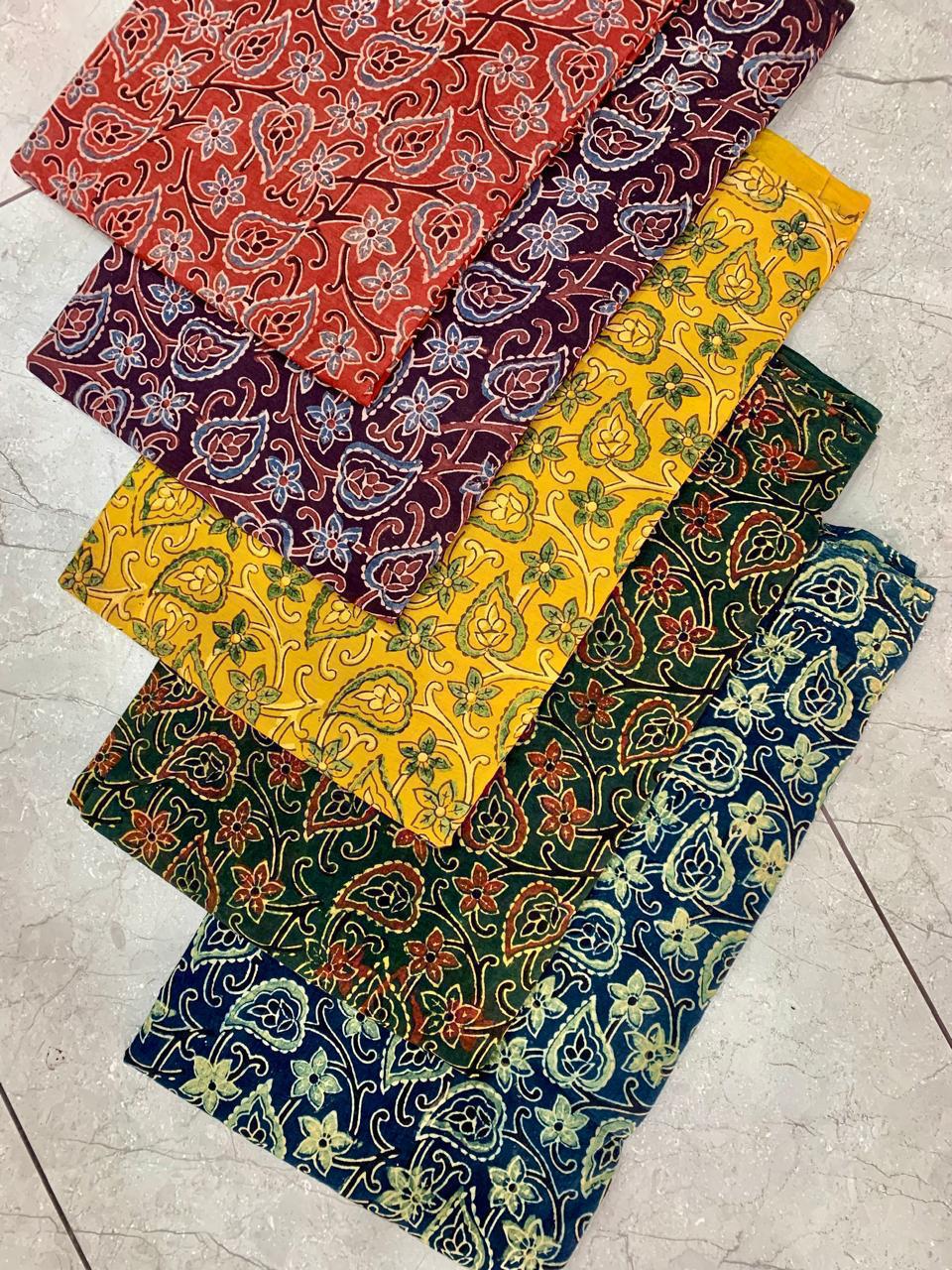 Traditional Ajrakh multi-colour handblock printed cotton fabric wholesale for boutiques and designers by Fabtexs.